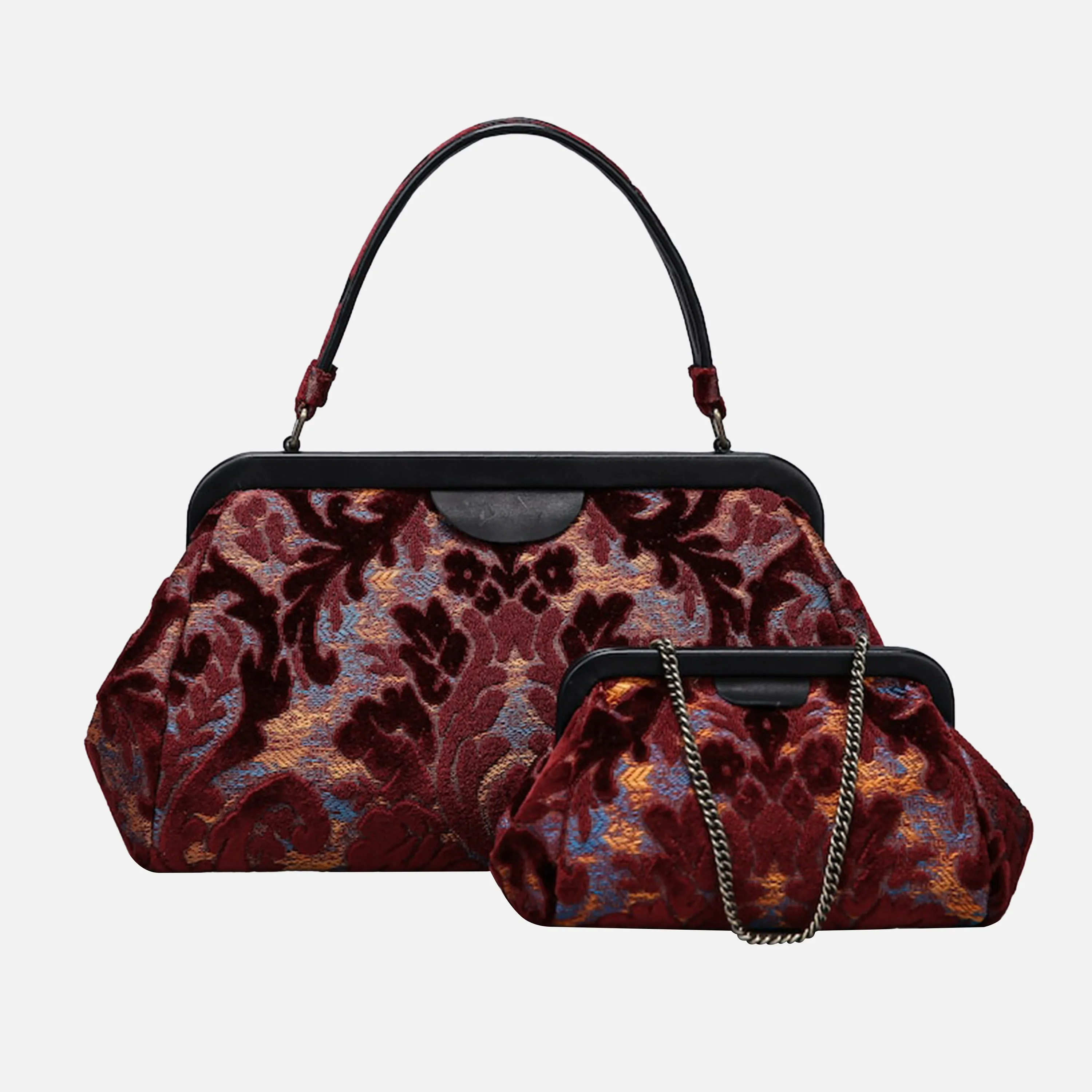 Burnout Velvet Wine Top Handle Purse