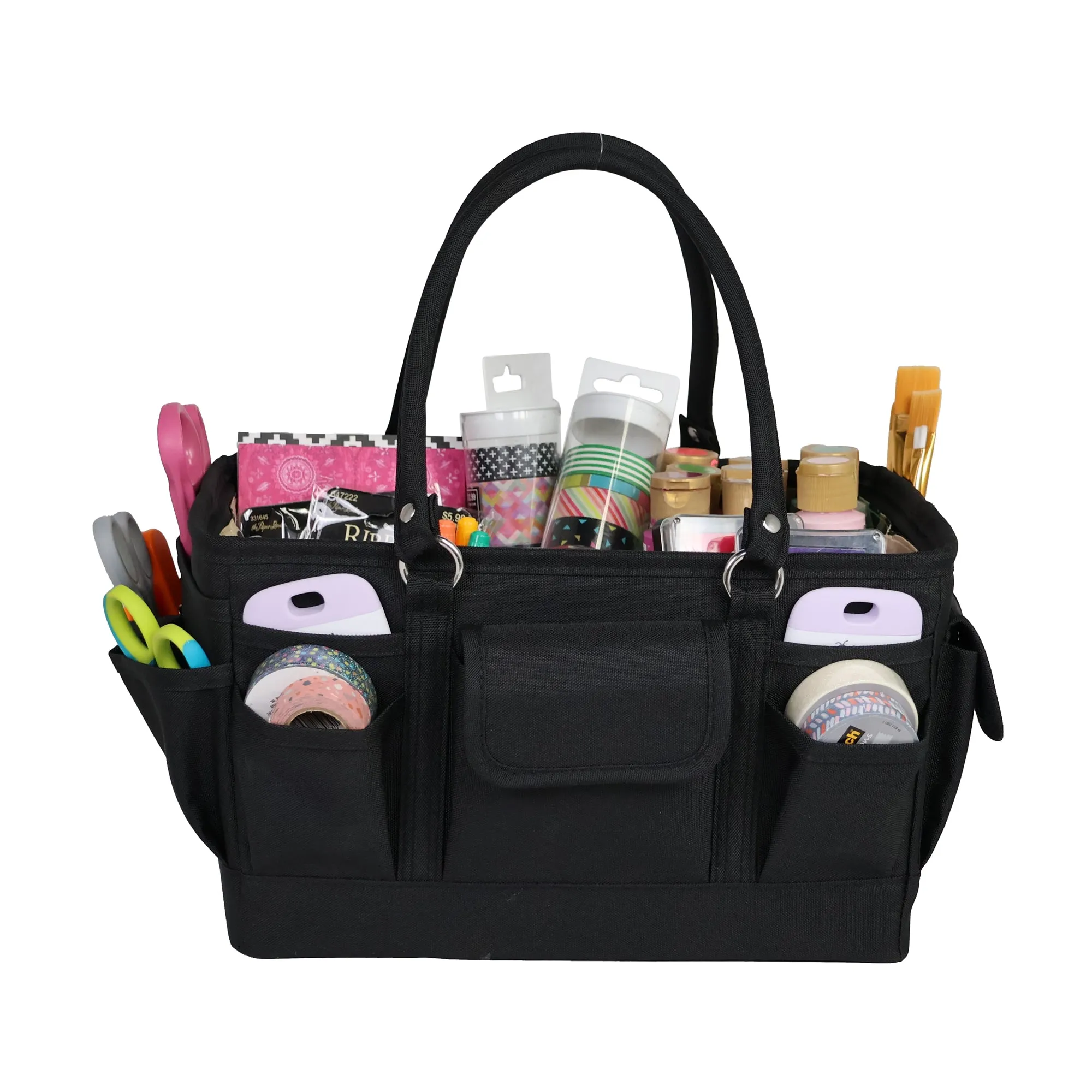Everything Mary Deluxe Store and Tote - Craft Organizer and Storage Bag with 13 Pockets - Collapsible and Portable Art Supply Caddy for Sewing, Scrapbooking, Painting - Blue Floral