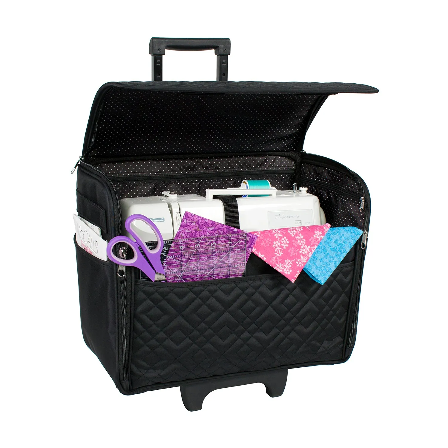 Rolling Sewing Machine Case, Black Quilted