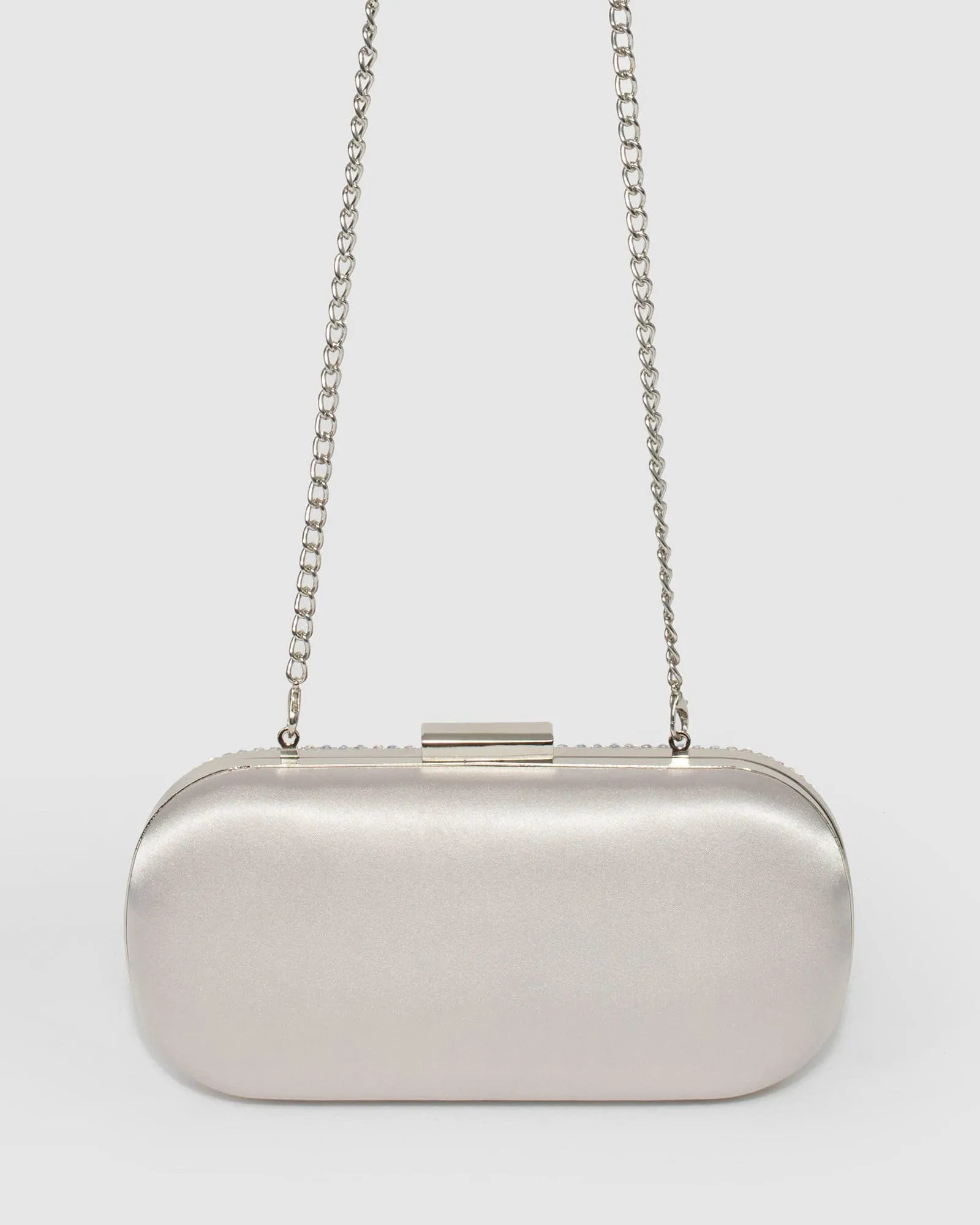 Silver Monika Hardcase Crystal Clutch Bag