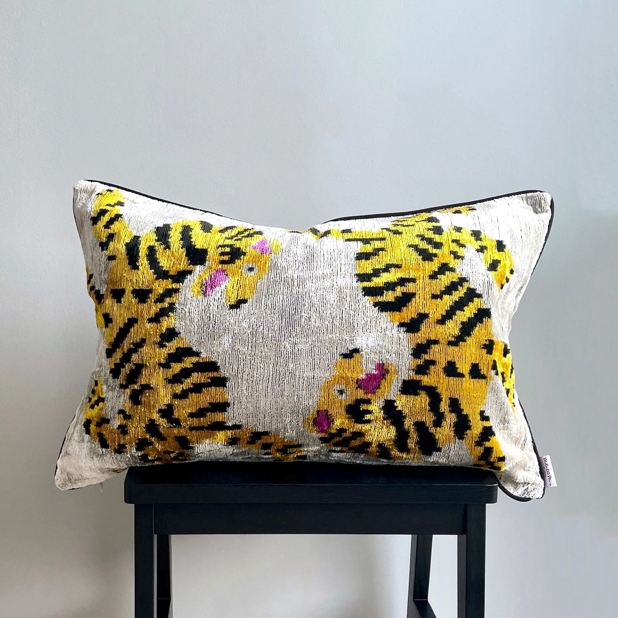 Velvet Ikat Cushion Tigers | Velvet Ikat Pillow Tigers